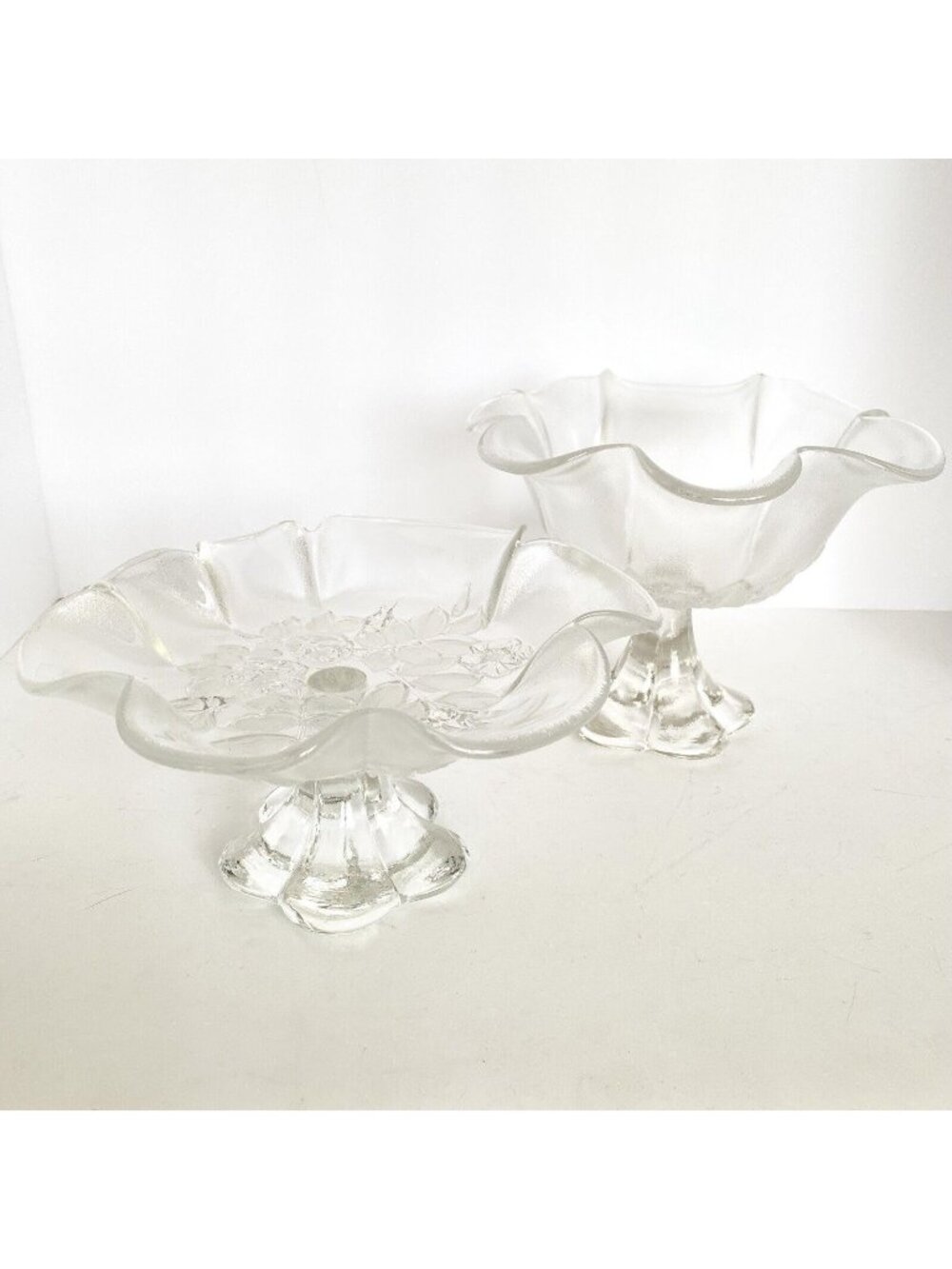 Vintage Mikasa Bianca Rosella Dogwood Frosted Clear Glass Hostess Serving Set